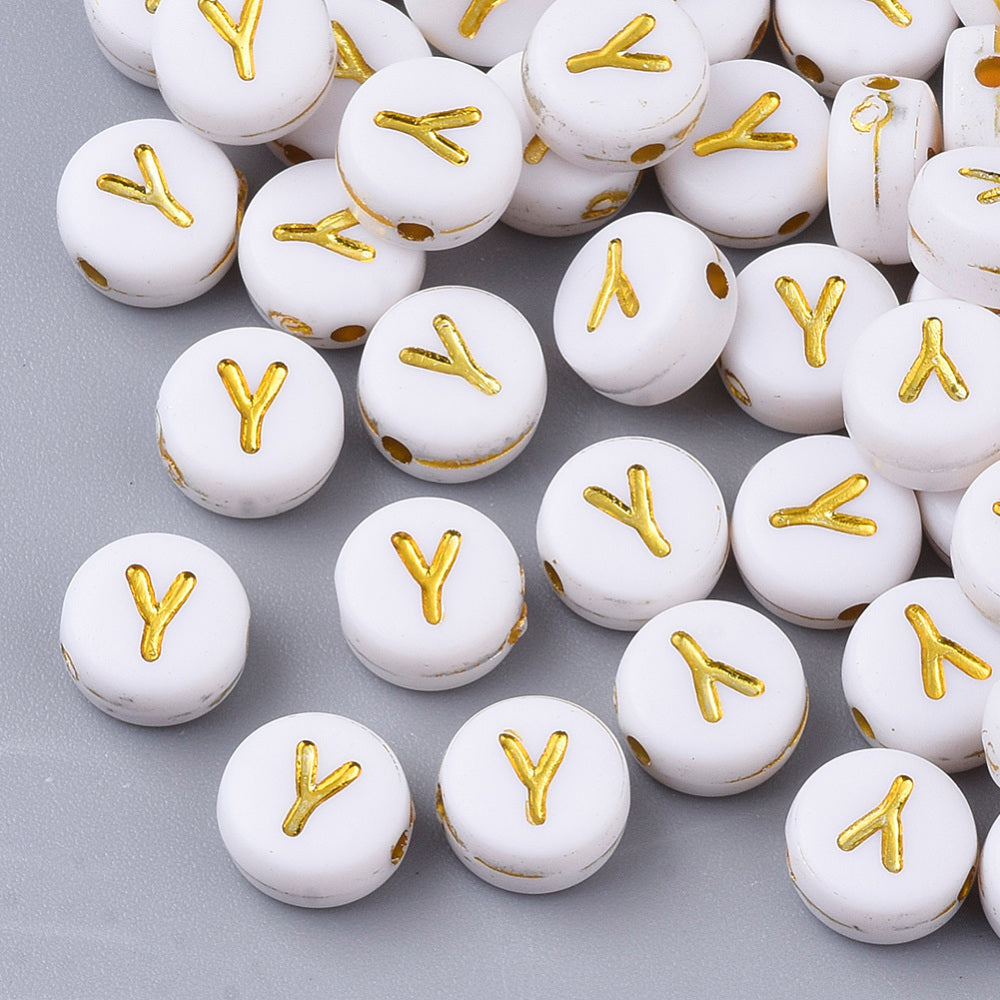 Alphabet Letter Beads (White/Gold) - Y