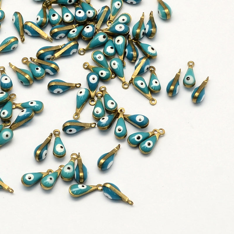 Evil Eye Enamel Teardrop Charms - Turquoise (25)