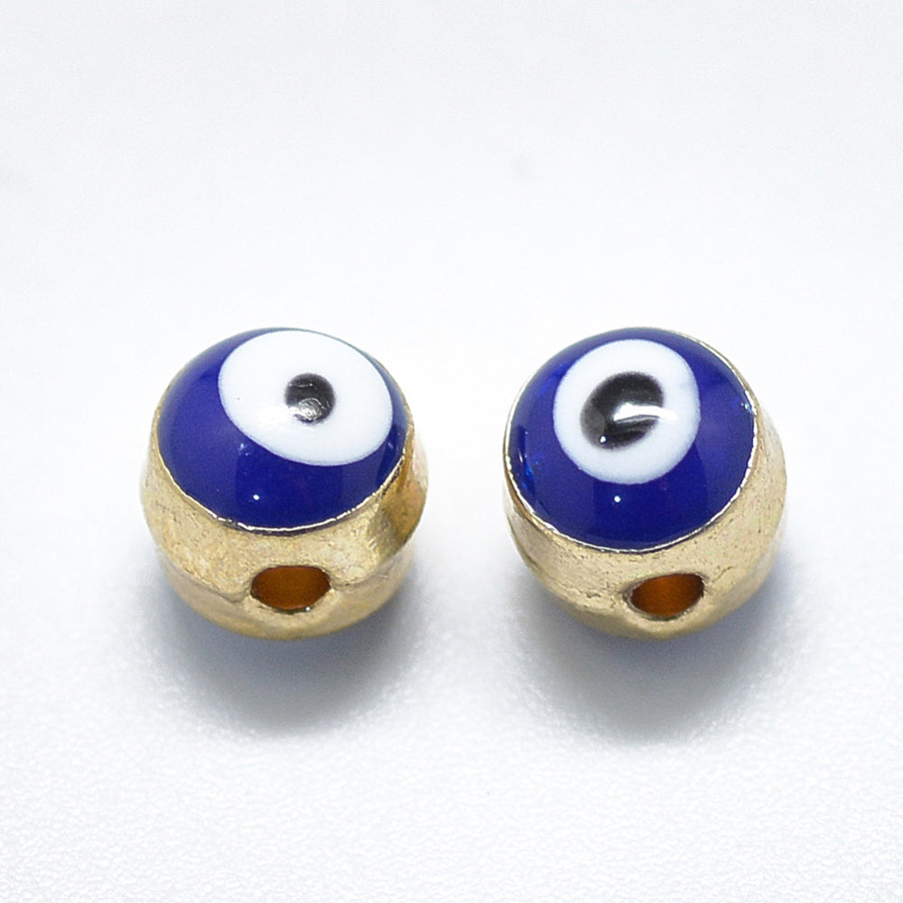 Evil Eye Metal & Enamel Beads - Dark Blue (10)