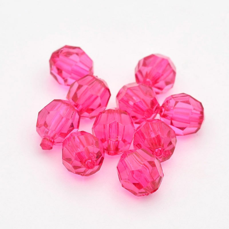 6mm Faceted Beads (100) - Hot Pink