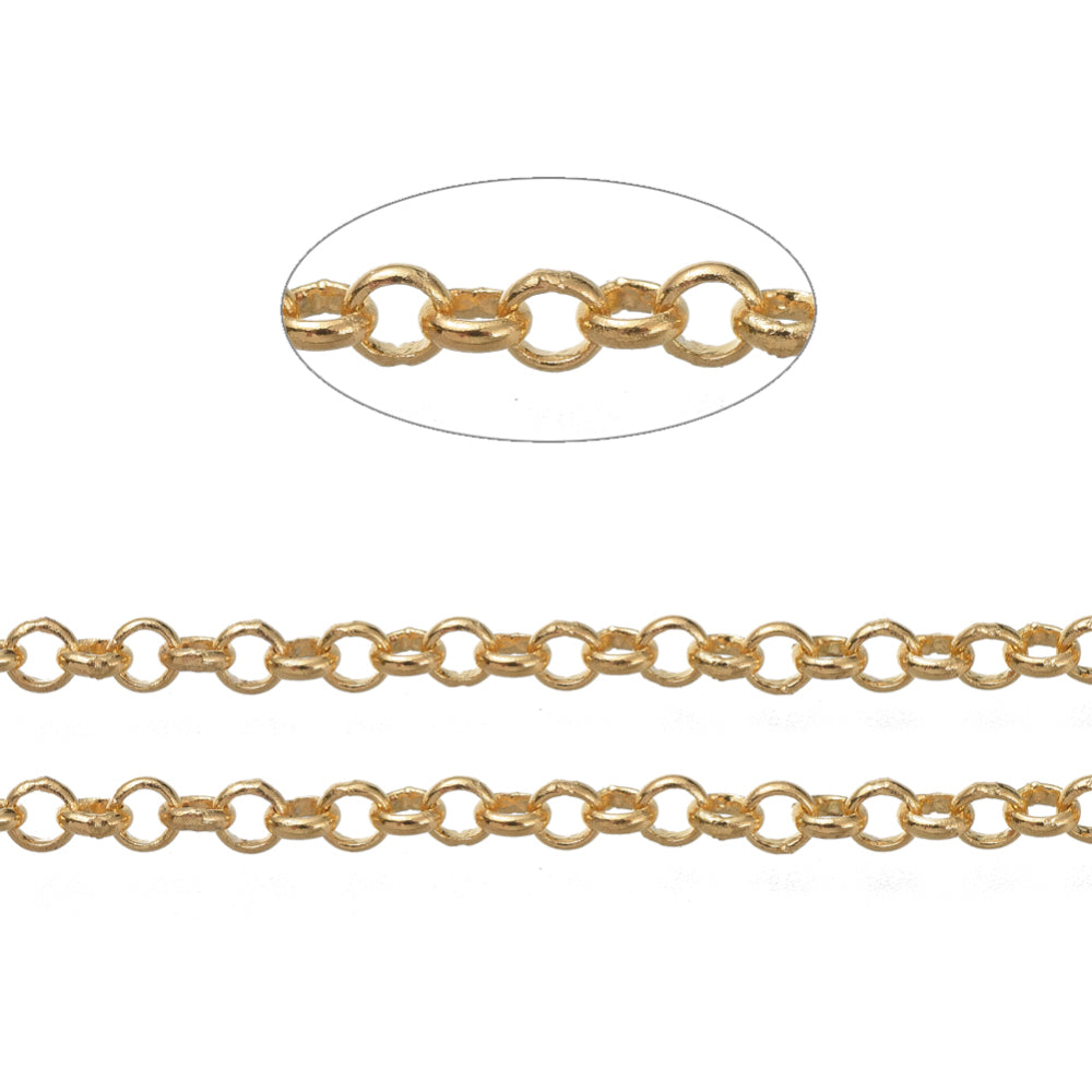 Rolo (Belcher) Chain w. Soldered 3mm Links (1m) - Gold