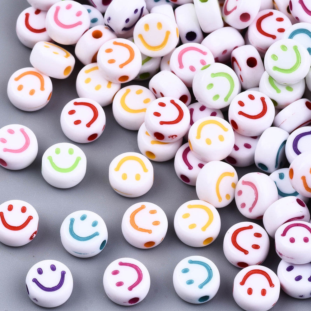 Smiley Beads - White/Colours (100)