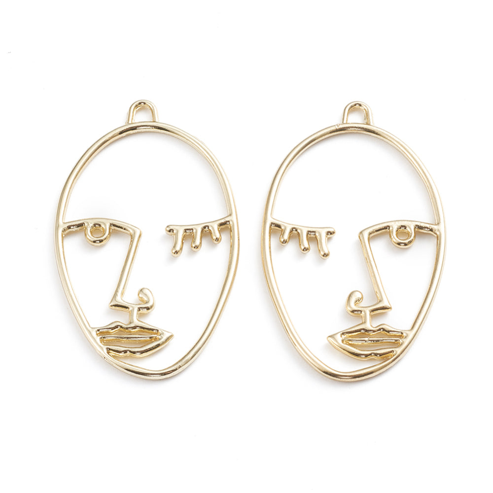 Abstract Face Pendant - Oval (1) - Gold