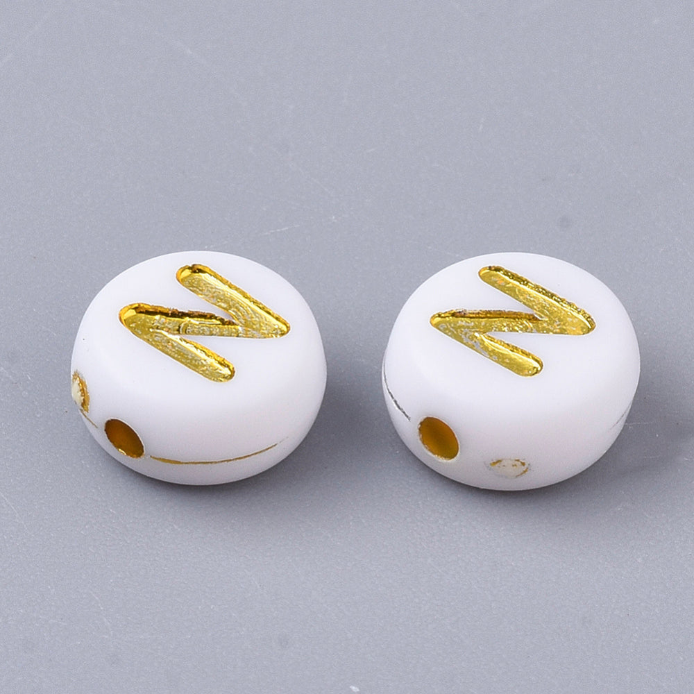 Alphabet Letter Beads (White/Gold) - N