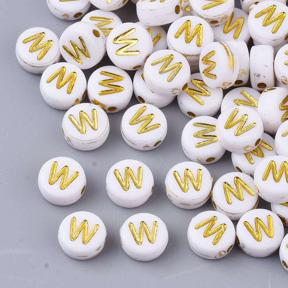 Alphabet Letter Beads (White/Gold) - W