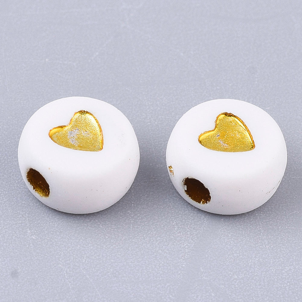Heart Beads - White/Gold (100)