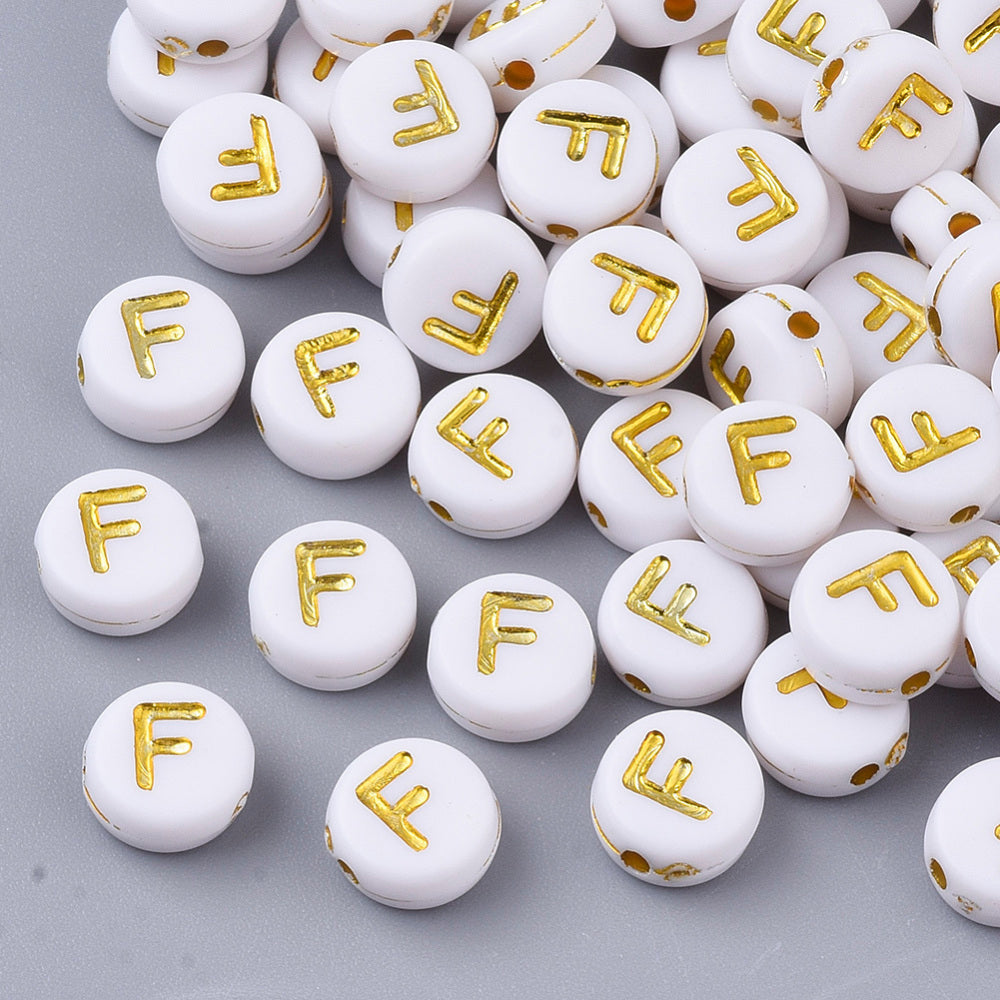 Alphabet Letter Beads (White/Gold) - F
