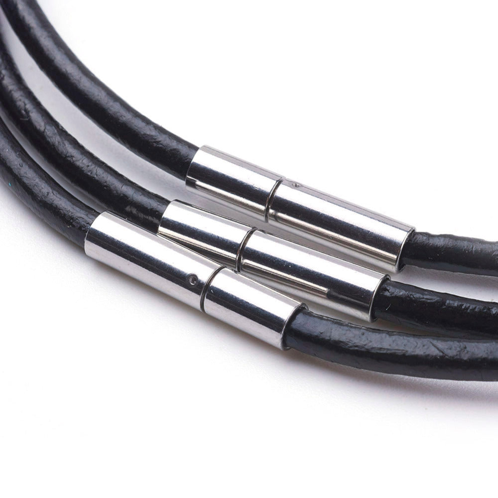 3mm Leather Necklace (46cm) - Black - Twist Clasp