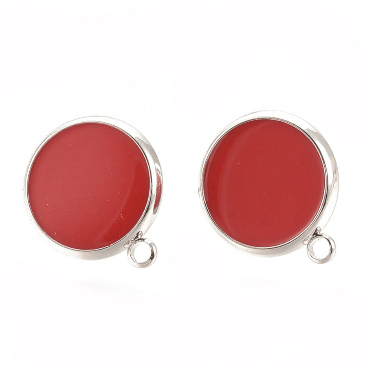red and gosilverld pair of stud fittings showing a loop on a white background