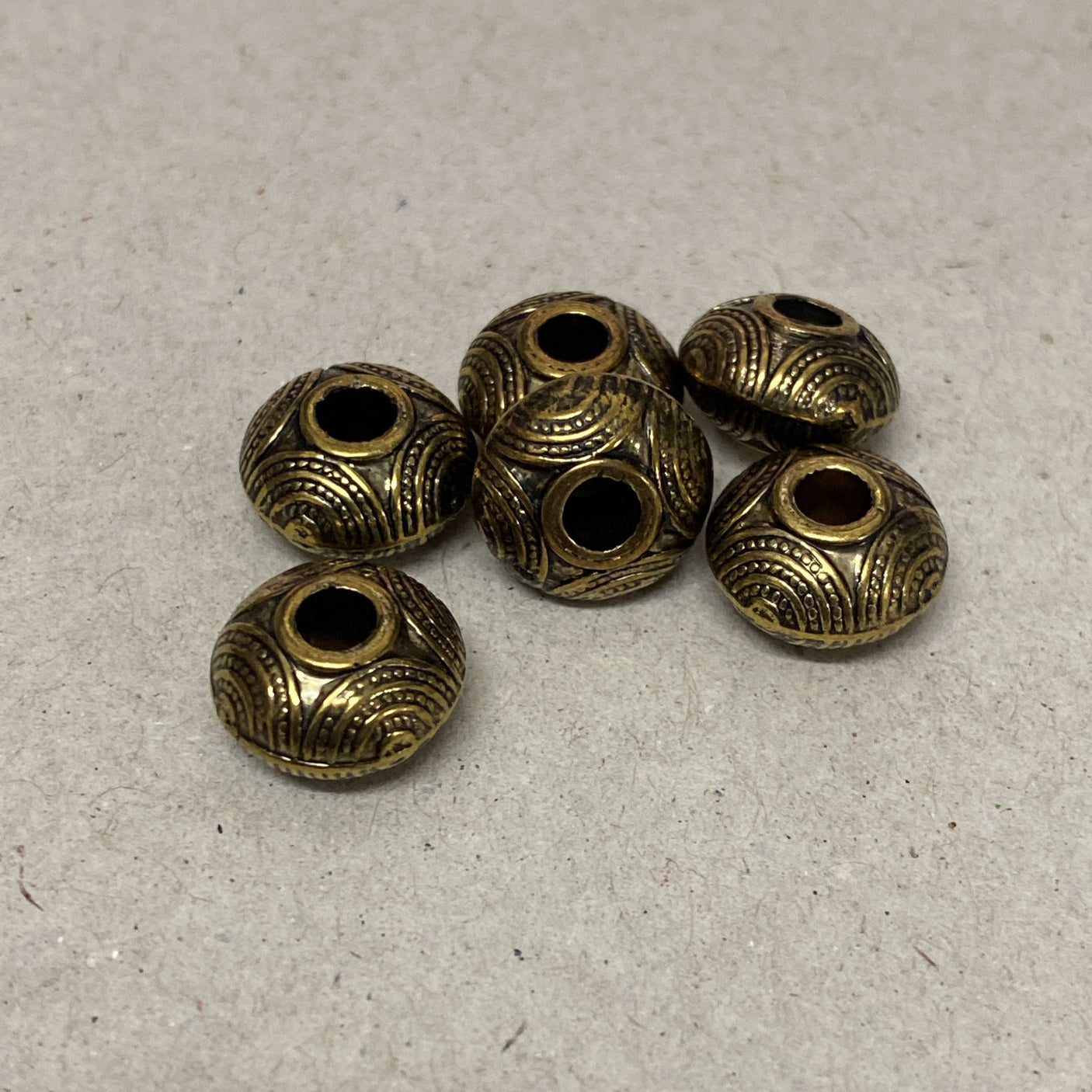 7x12mm Rondelle (10) - Antique Gold - Vintage Metalised Beads