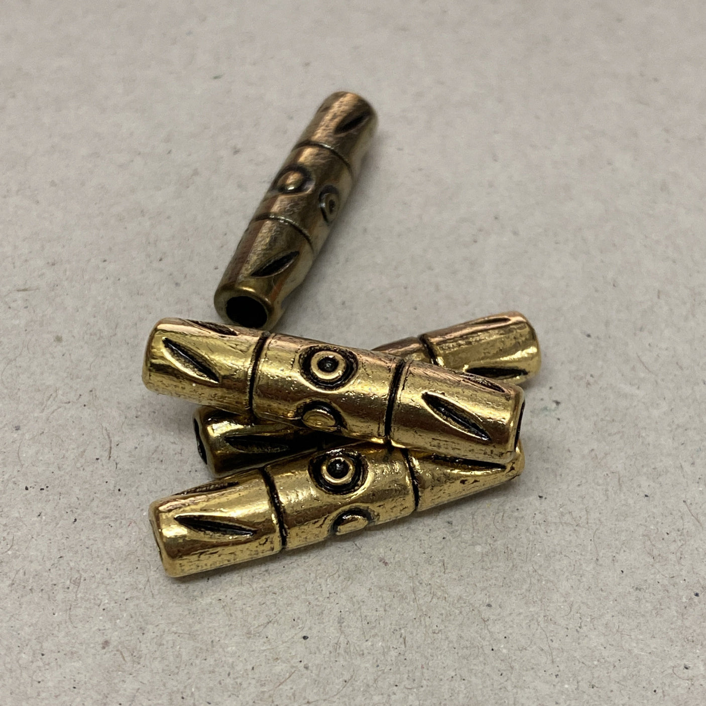 29x7mm Tube (10) - Antique Gold - Vintage Metalised Beads