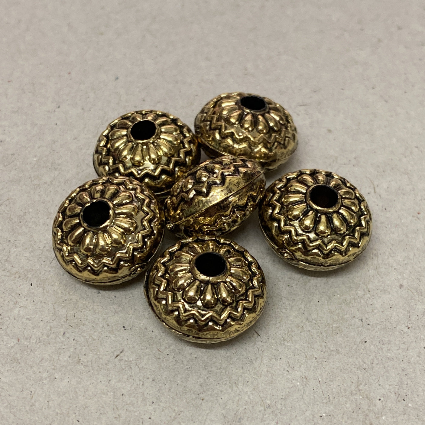 16x10mm UFO (10) - Antique Gold - Vintage Metalised Plastic