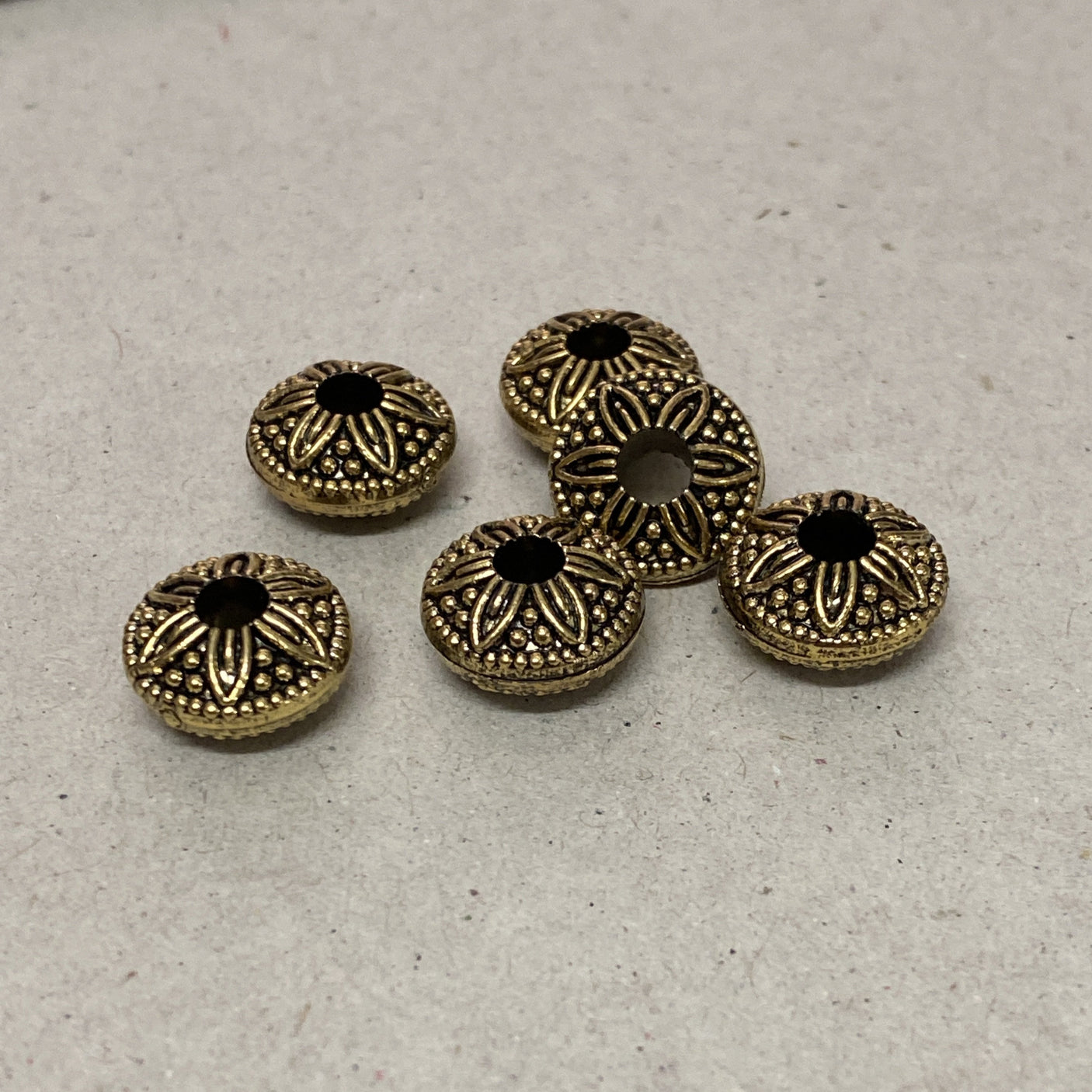 13x7mm UFO (10) - Antique Gold - Vintage Metalised Beads