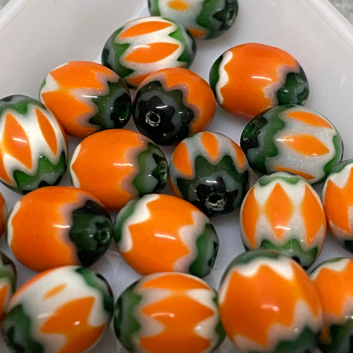 9x8mm CHEVRON Beads - Orange & Green (25)