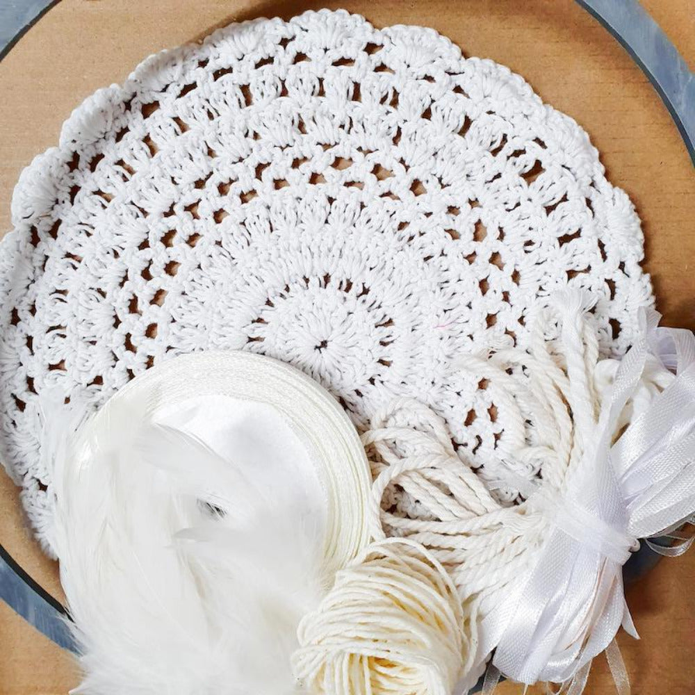 items on display from a kit for a dream catcher project