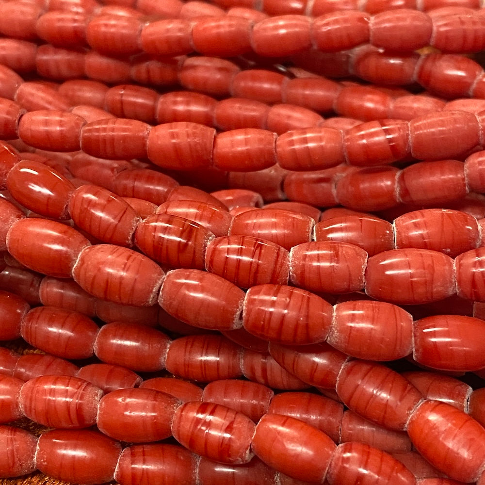 10x6mm Oval - Red Opaque - Java Glass Beads - (1 strand)