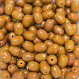Close-up of brown-colored beads with a glossy finish.