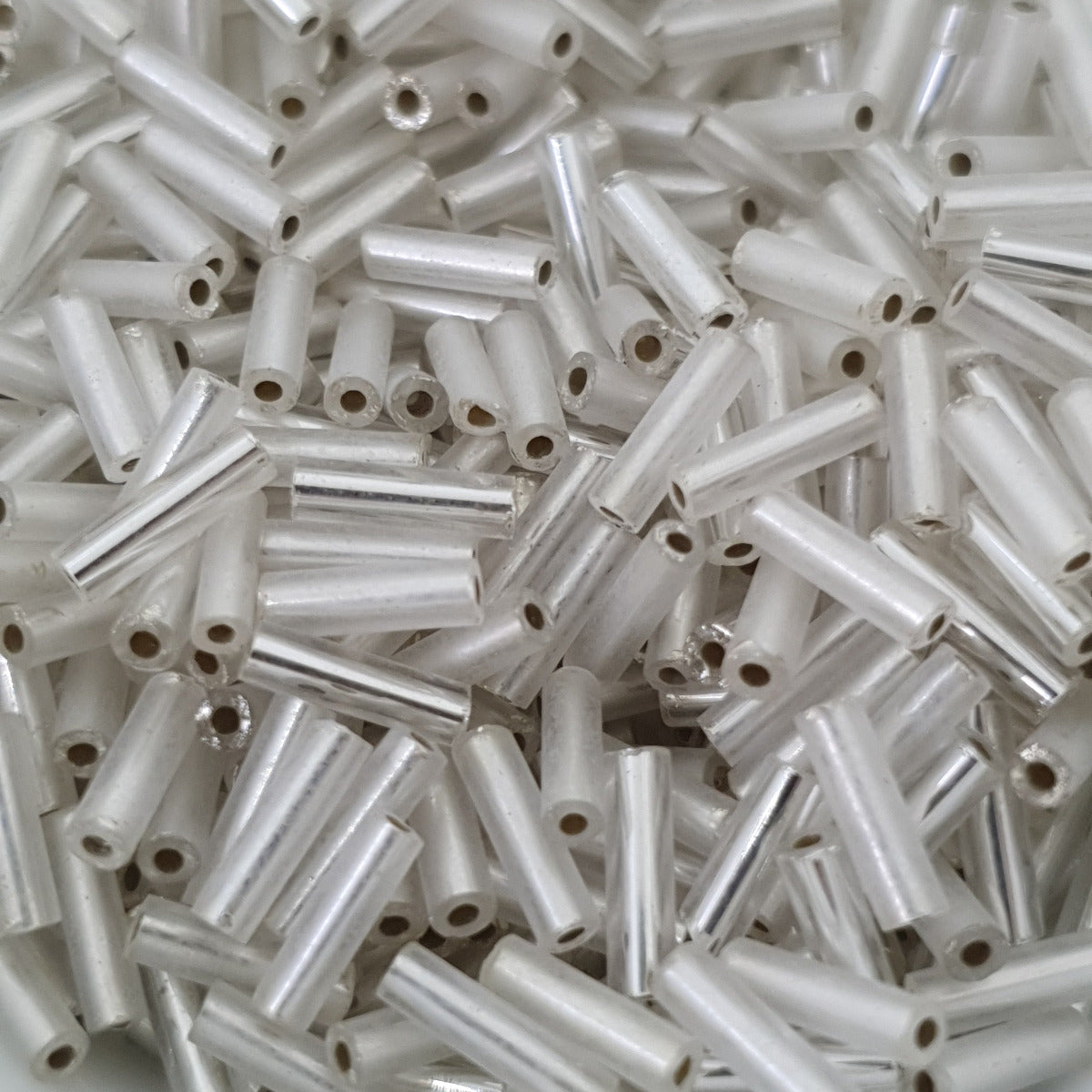 White - 6mm Silverlined (50g) - Bugle Seed Beads