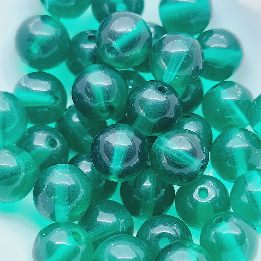 6mm Round (25) - Emerald Transparent - Vintage Czech Glass Beads