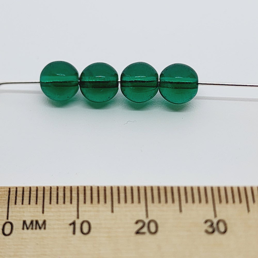6mm Round (25) - Emerald Transparent - Vintage Czech Glass Beads