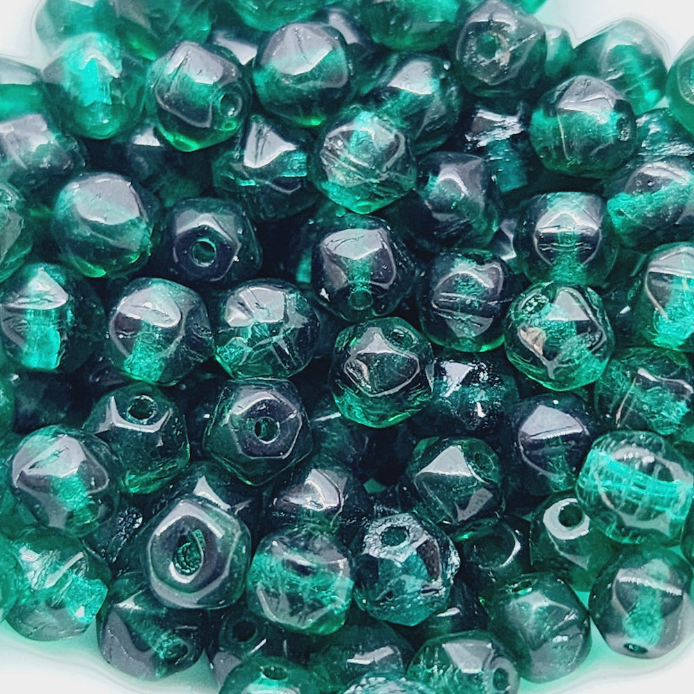 5mm Facet Round Czech Glass Beads (50) - Emerald Green Transparent - Bead Shack