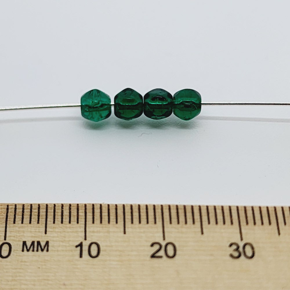 5mm Facet Round Czech Glass Beads (50) - Emerald Green Transparent - Bead Shack