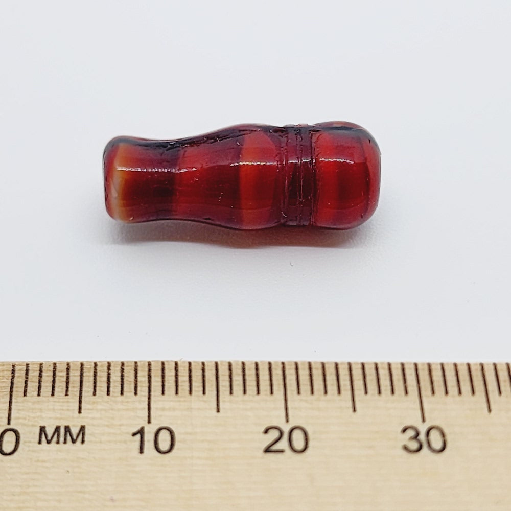 23x9mm Column Minaret (10) - Red Opaque w. Black Swirls - Vintage Czech Glass Beads