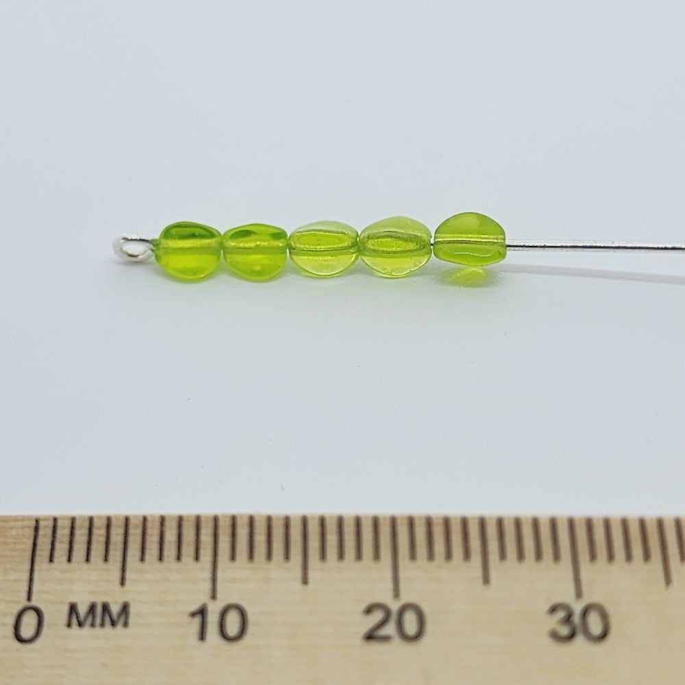 4mm Pinched Czech Glass Beads (50) - Lime Green Transparent - Bead Shack