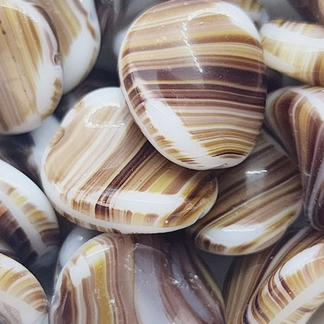 16x14 Flat Twist Czech Glass Beads (10) - Chocolate Brown/White Swirl - Bead Shack