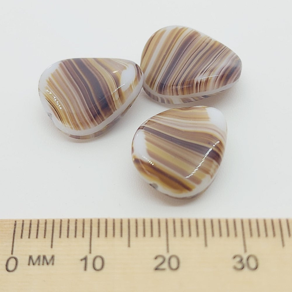 16x14 Flat Twist Czech Glass Beads (10) - Chocolate Brown/White Swirl - Bead Shack