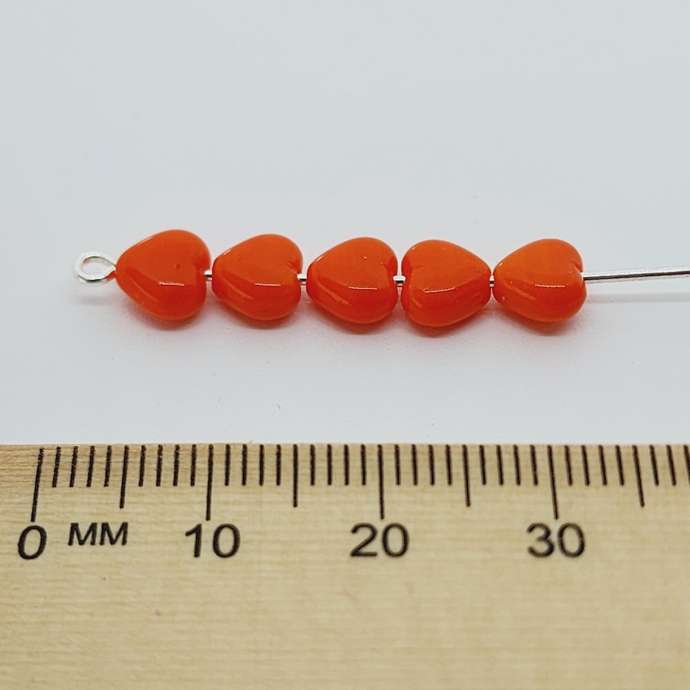 6mm Heart (25) - Orange Opaque Lustre - Vintage Czech Glass Beads