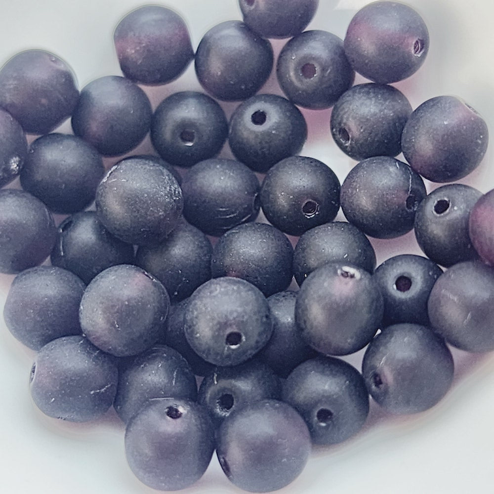6mm Round (25) - Garnet Frosted - Vintage Czech Glass Beads
