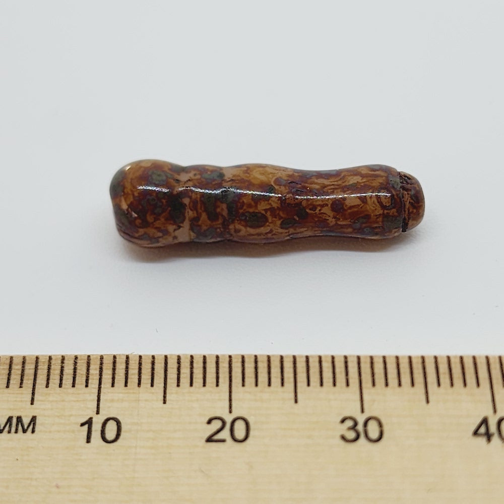 27x7mm Column Minaret (10) - Brown Mottled - Vintage Czech Glass Beads
