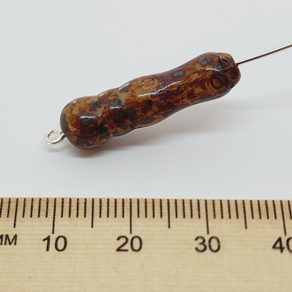 27x7mm Column Minaret (10) - Brown Mottled - Vintage Czech Glass Beads