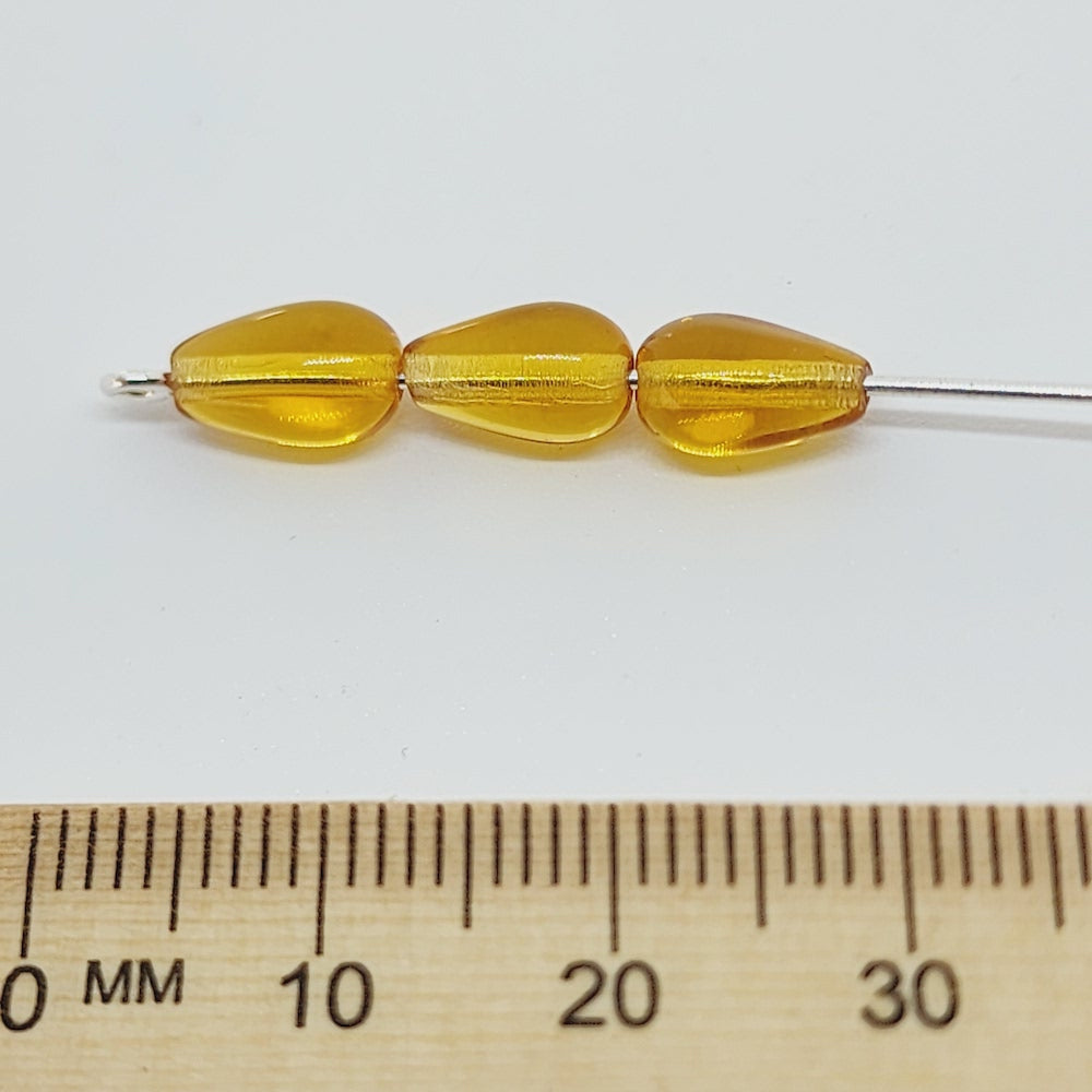 9x6mm Teardrop (25) - Light Amber Transparent - Vintage Czech Glass Beads
