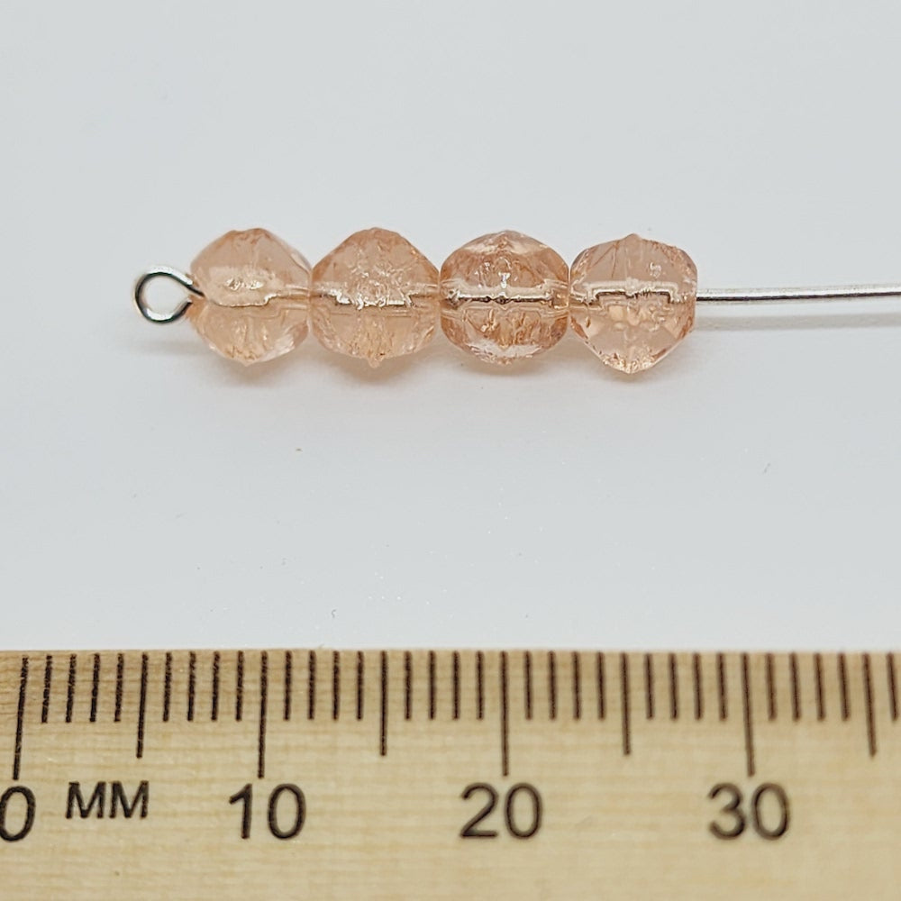 6mm Facet Round (150) - Peach Transparent - Vintage Czech Glass Beads