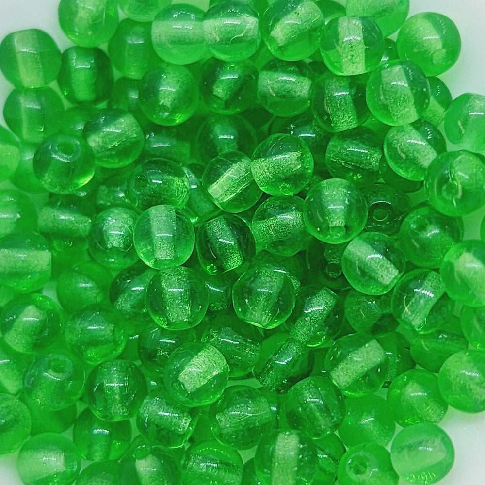 4mm Round (100) - Grass Green Transparent - Vintage Czech Glass Beads