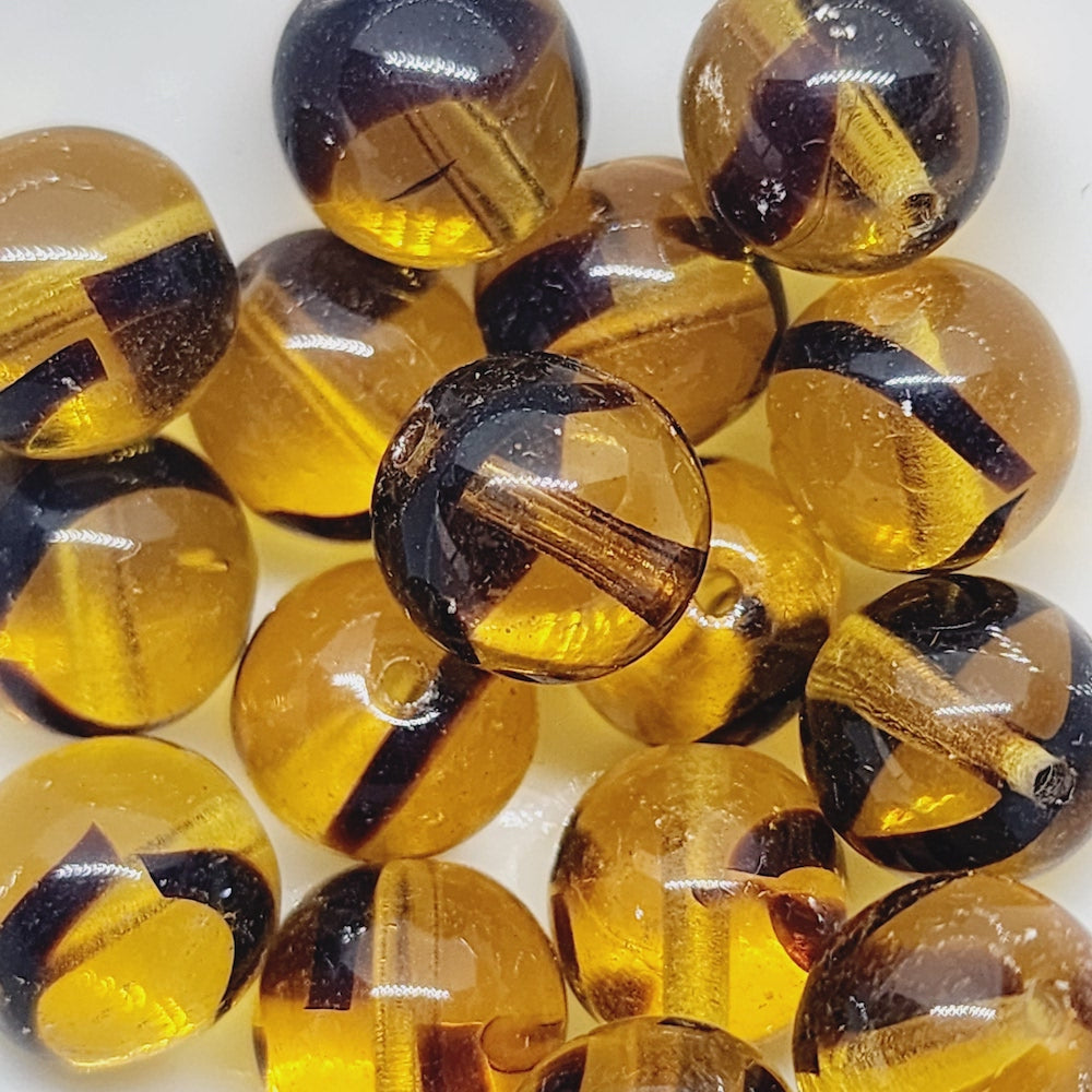 10mm Round Czech Glass Beads (25) - Tortoise Shell Givre - Bead Shack