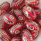 14x10mm Oval (10) - Red Transparent w. Gold - Vintage Czech Glass Beads