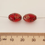 14x10mm Oval (10) - Red Transparent w. Gold - Vintage Czech Glass Beads