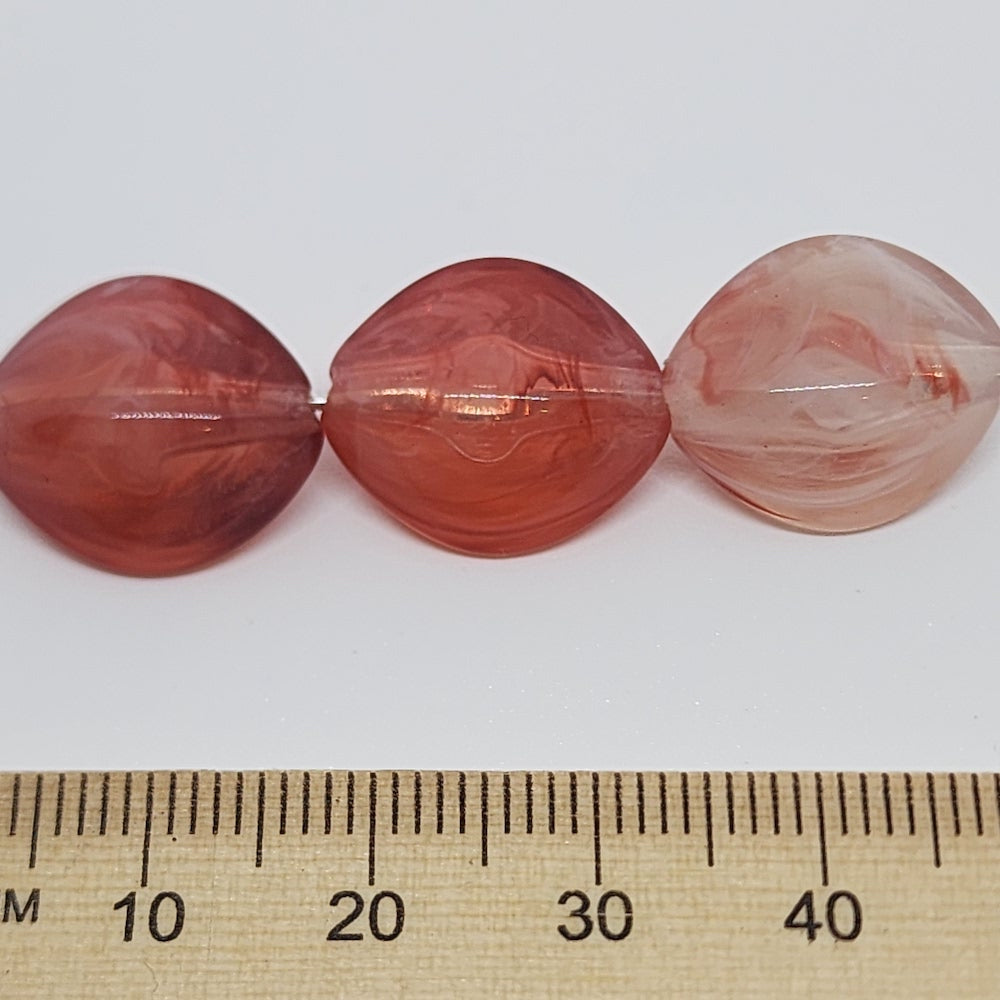 15mm Ellipse (25) - Ruby - Gemstone Look Vintage Lucite Beads
