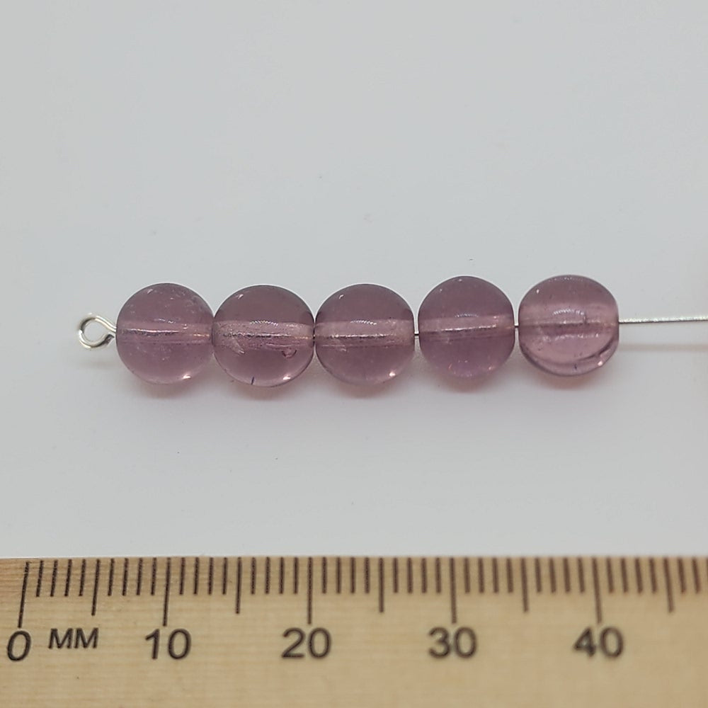8mm Round (10) - Light Amethyst Transparent - Vintage Czech Glass Beads