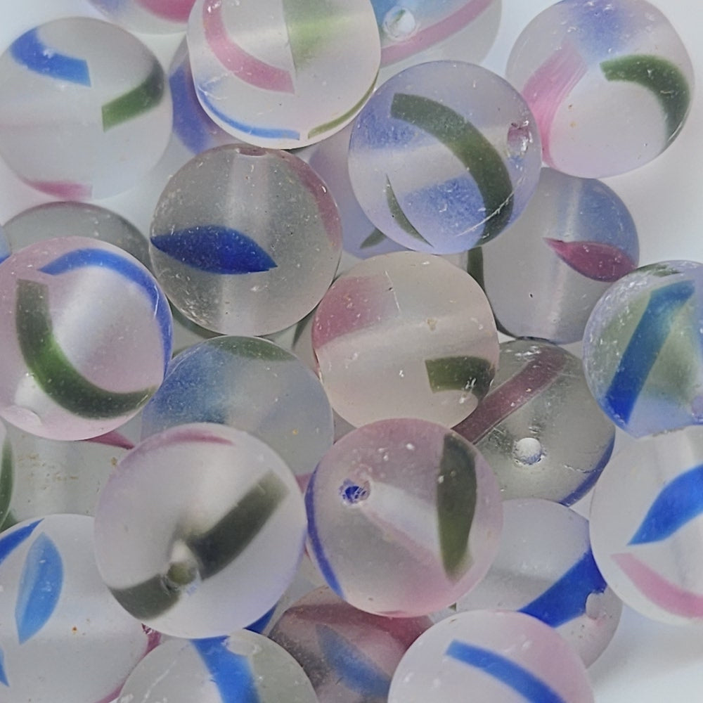 10mm Round (10) - Clear Multi Colour Givre Frosted - Vintage Czech Glass Beads