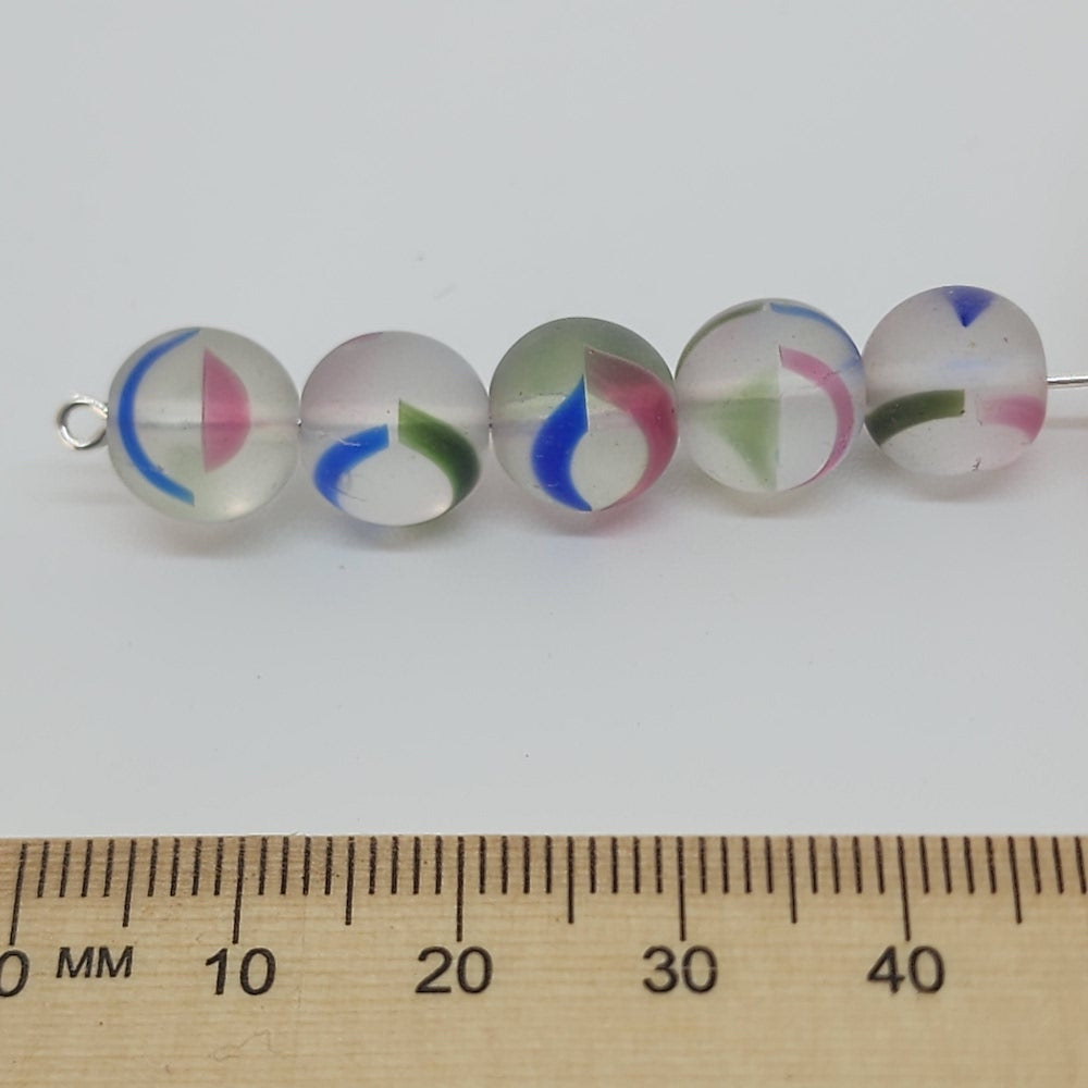 10mm Round (10) - Clear Multi Colour Givre Frosted - Vintage Czech Glass Beads