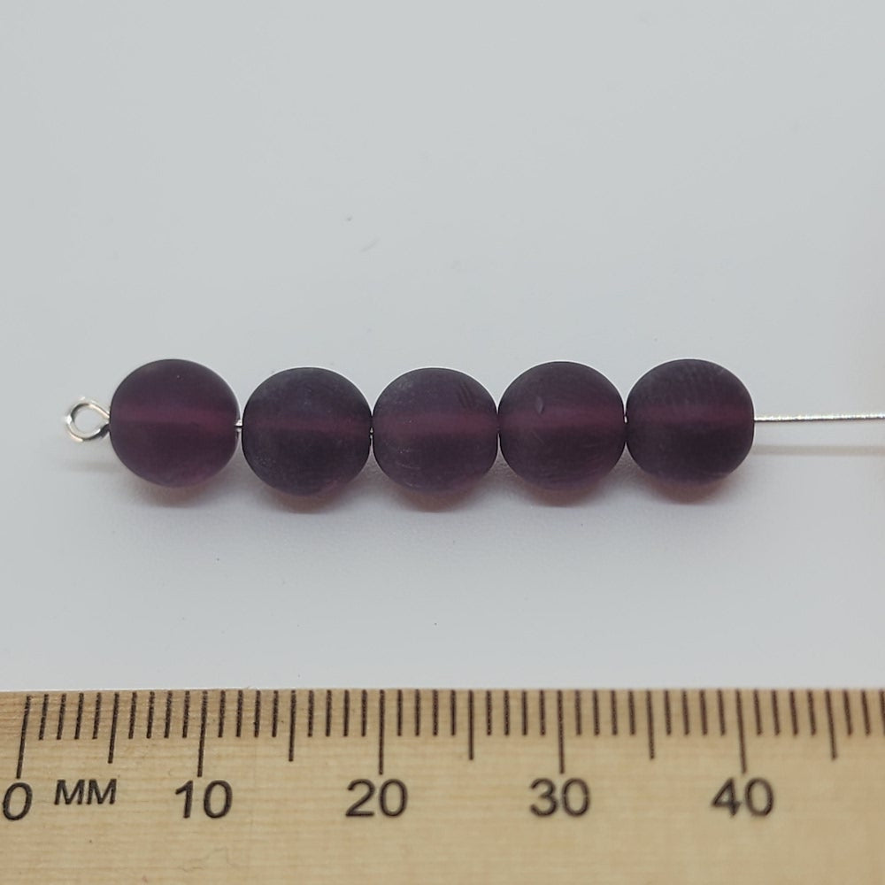 8mm Round Czech Glass Beads (25) - Amethyst Frosted - Bead Shack