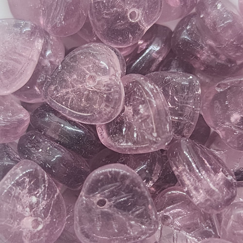 8mm Heart Leaf Czech Glass Beads (25) - Amethyst Transparent - Bead Shack