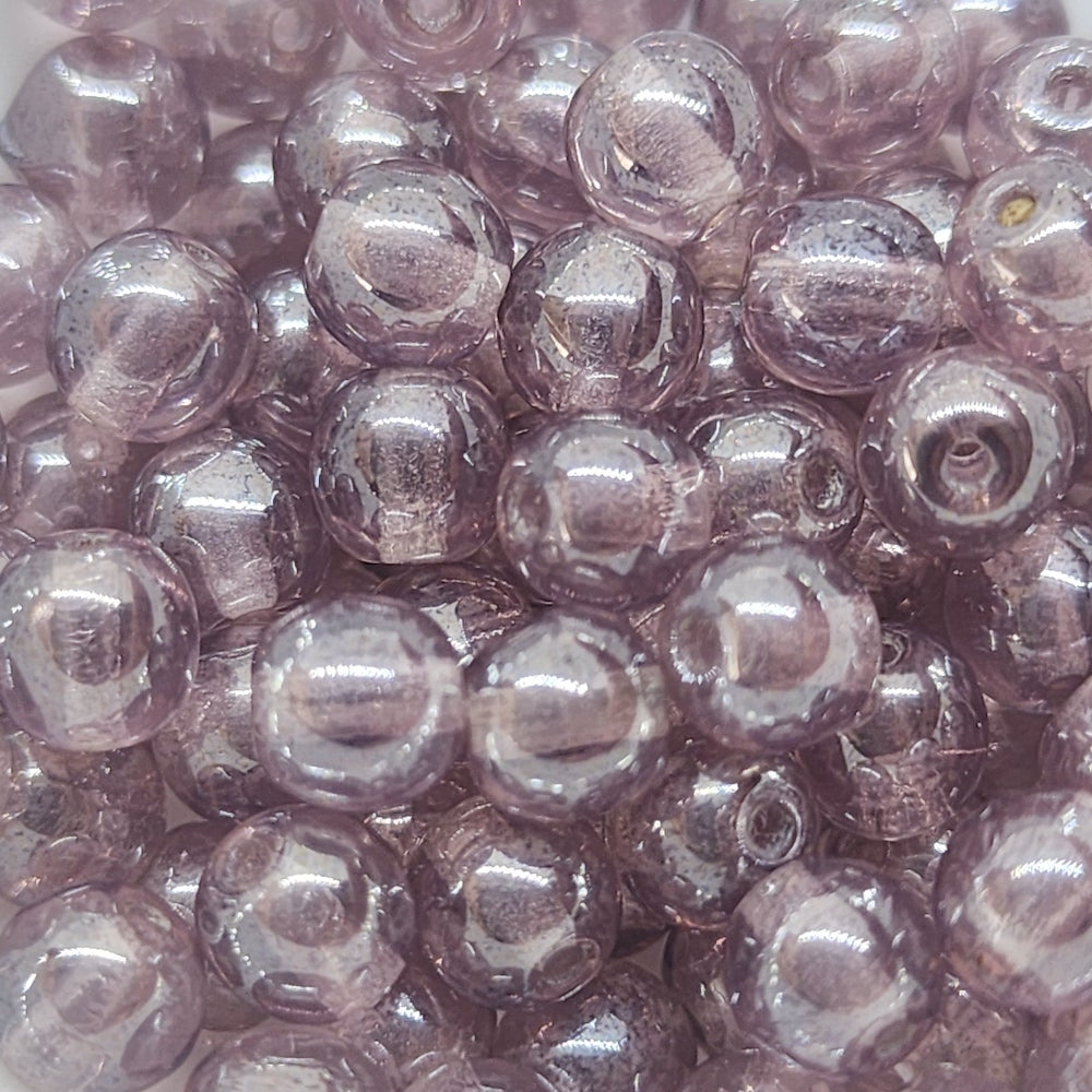 5mm Round Czech Glass Beads (50) - Light Amethyst Rainbow - Bead Shack