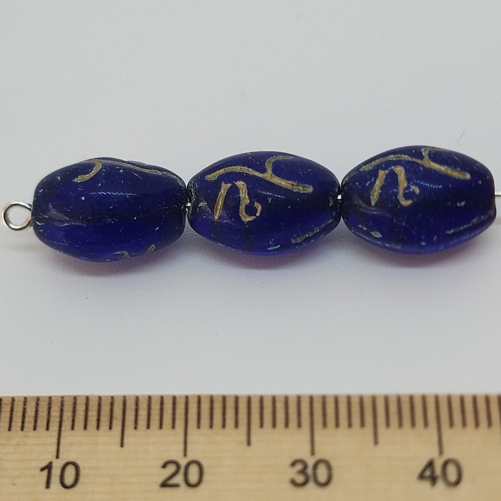 13x10mm Oval (10) - Blue Transparent w. Gold - Vintage Czech Glass Beads