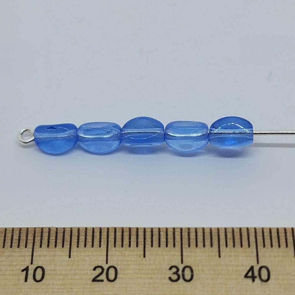 7x5mm Pinched Oval (50) - Water Blue Transparent - Vintage Czech Glass Beads
