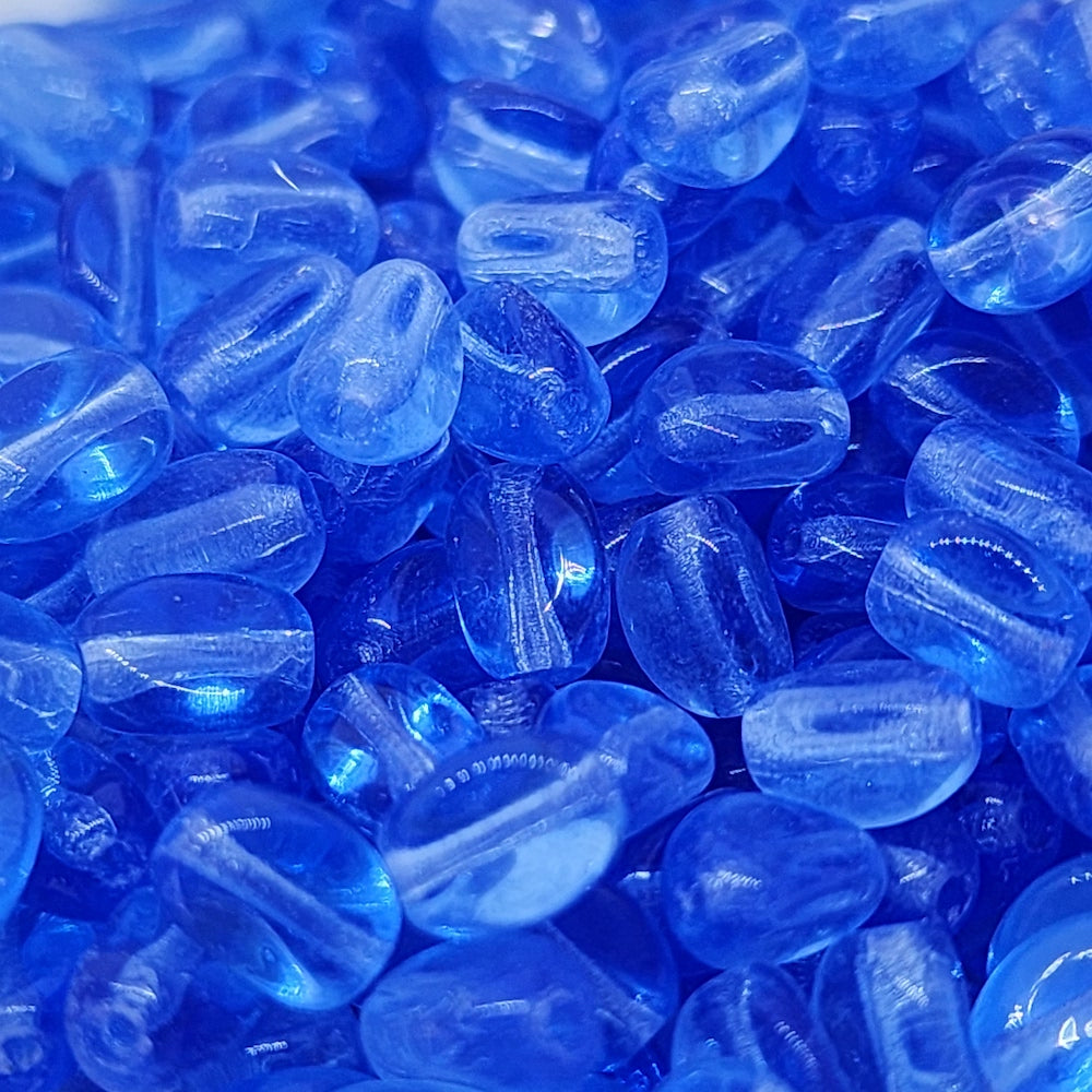 7x5mm Pinched Oval (50) - Water Blue Transparent - Vintage Czech Glass Beads